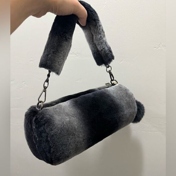 Gray Gradient Handmade Genuine Shearling Leather Barrel Bag & 3 Strap Styles - Picture 9 of 16